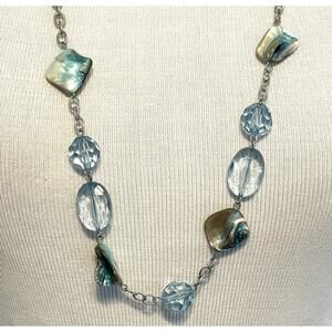 JTV NEW Icy Blue Stone, Shell & Silver Long Necklace NWT Box